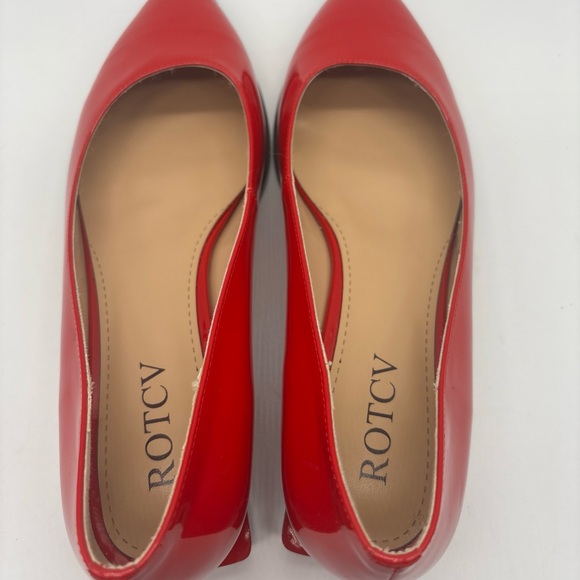 Rotcv Women's Mid Square Heel Patent Leather Pumps, Red, 11.5 - Picture 5 of 6